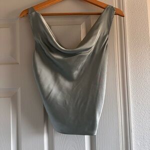 Abercrombie & Fitch Silver Satin Drape Top